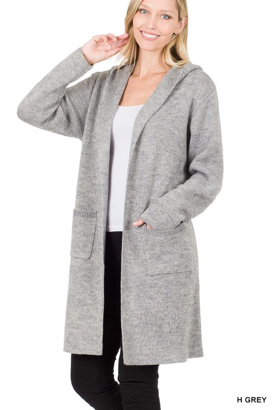 HOODED OPEN FRONT CARDIGAN - LOLA LUXE