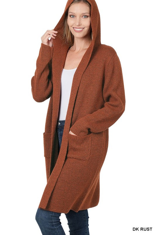 HOODED OPEN FRONT CARDIGAN - LOLA LUXE