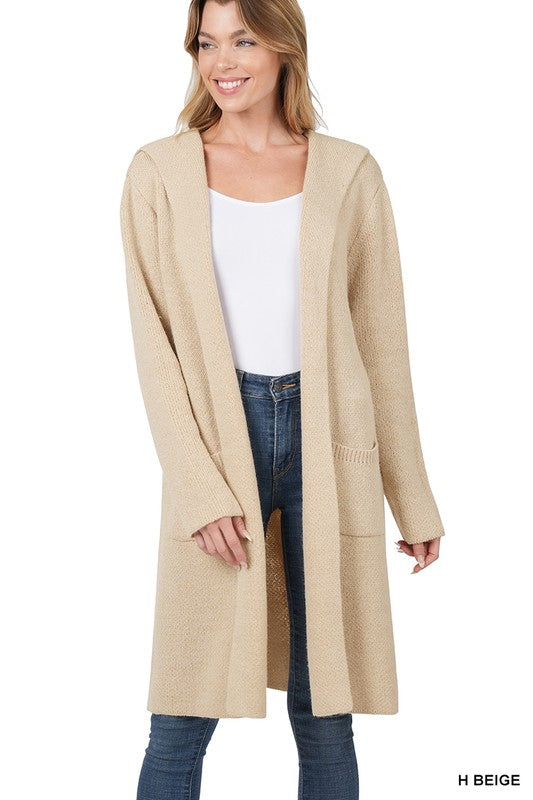 HOODED OPEN FRONT CARDIGAN - LOLA LUXE