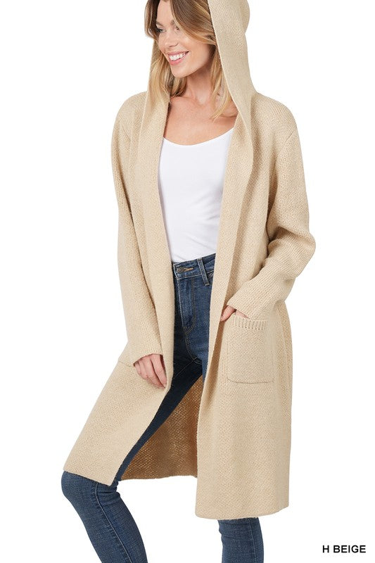 HOODED OPEN FRONT CARDIGAN - LOLA LUXE