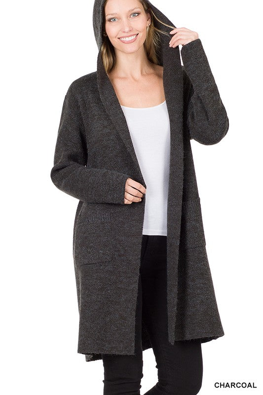 HOODED OPEN FRONT CARDIGAN - LOLA LUXE