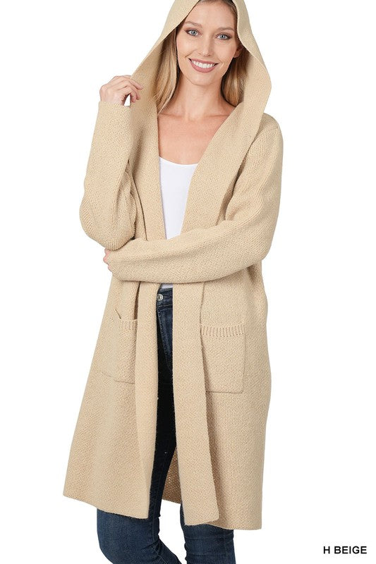 HOODED OPEN FRONT CARDIGAN - LOLA LUXE