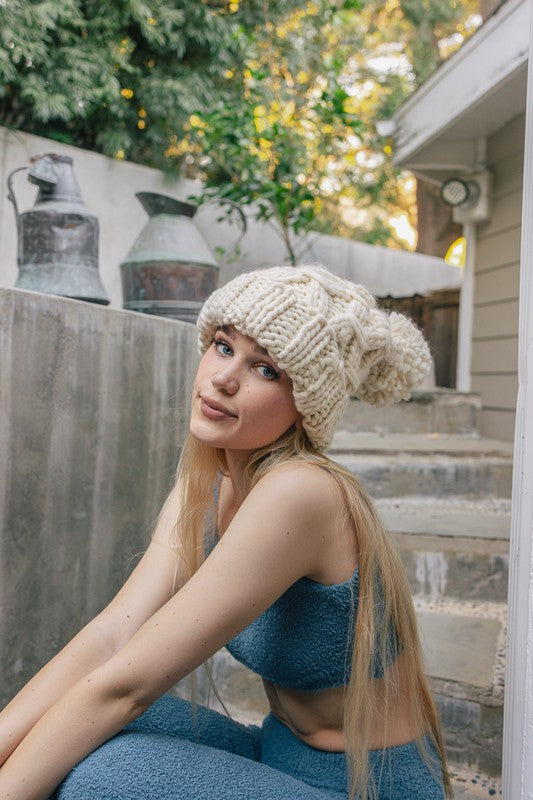 Oversized Chunky Knit Pom Beanie - LOLA LUXE