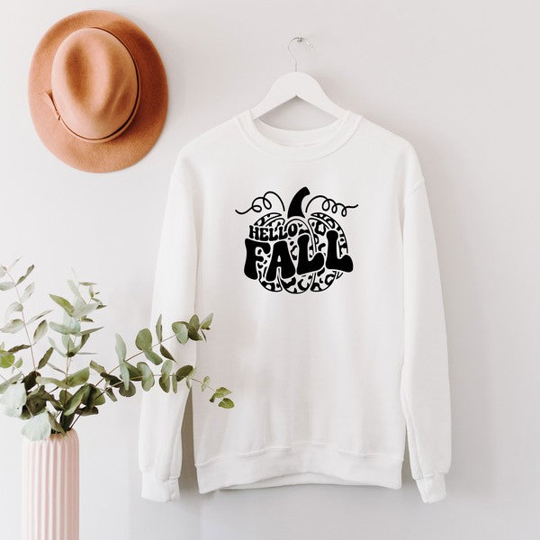 Hello Fall Leopard Pumpkin Graphic Sweatshirt - LOLA LUXE