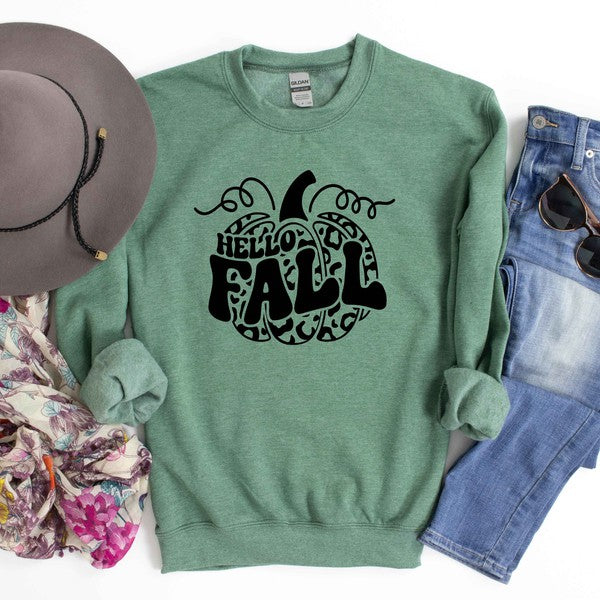 Hello Fall Leopard Pumpkin Graphic Sweatshirt - LOLA LUXE