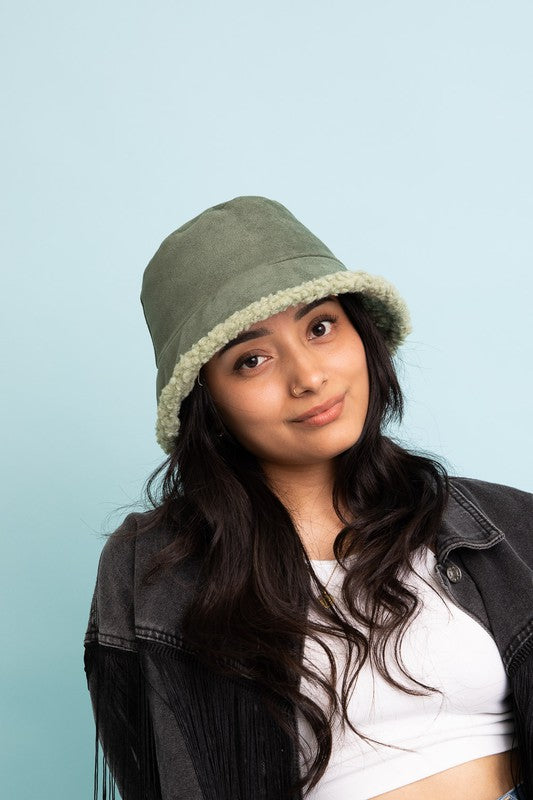 Teddy Suede Combo Reversible Bucket Hat - LOLA LUXE