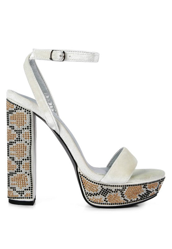 ZIRCON Diamante Studded High Block Heel Sandals - lolaluxeshop