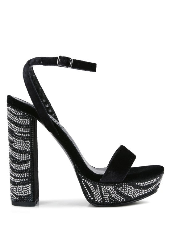 ZIRCON Diamante Studded High Block Heel Sandals - lolaluxeshop