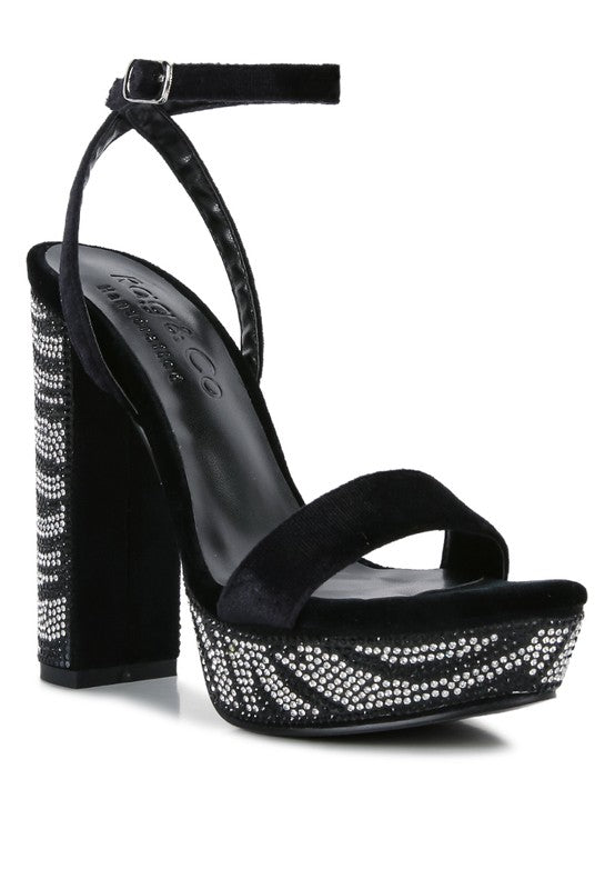 ZIRCON Diamante Studded High Block Heel Sandals - lolaluxeshop