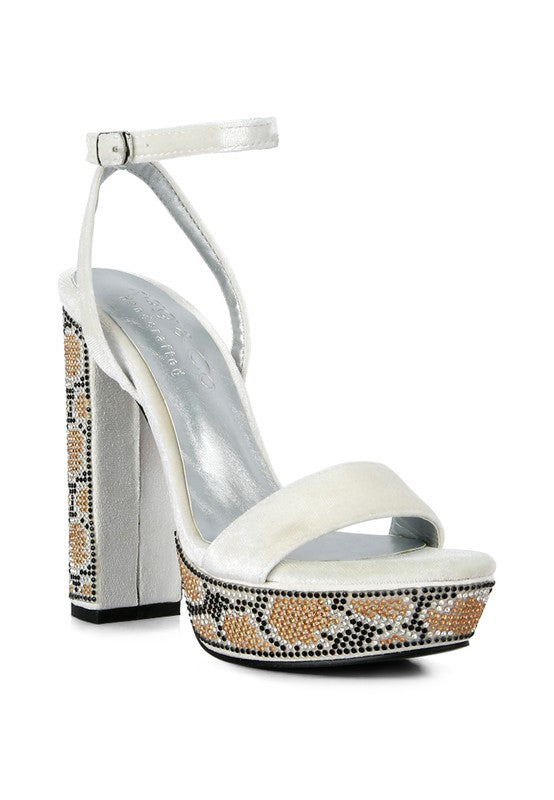 ZIRCON Diamante Studded High Block Heel Sandals - lolaluxeshop