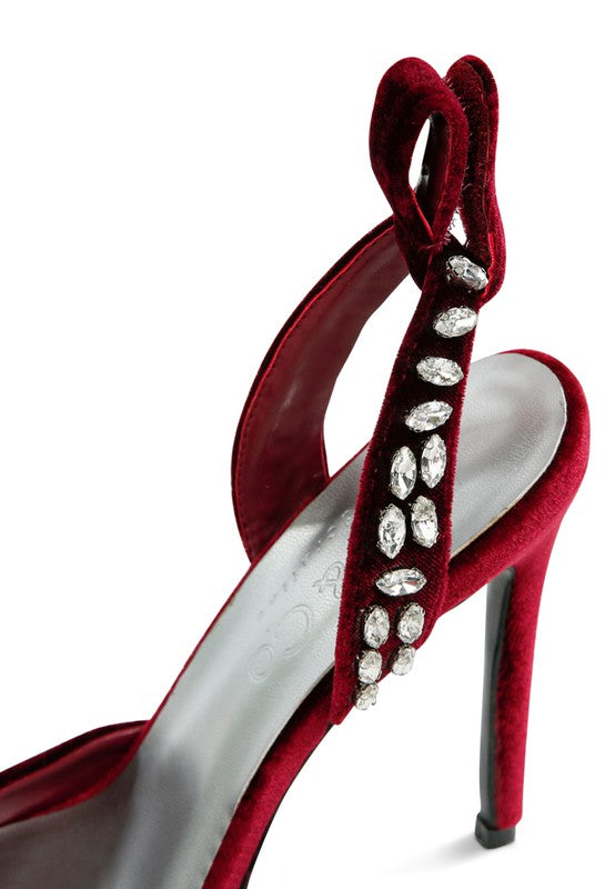 WALLIS Velvet Diamante Tie Up High Heeled Sandals - lolaluxeshop