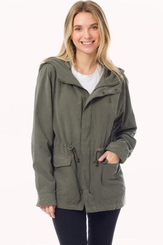 Faux Suede Utility Safari Military Jacket Anorak - lolaluxeshop