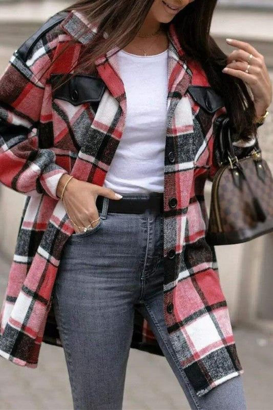 PLAID PRINT BUTTON FRONT FLAP DETAIL SHACKET - lolaluxeshop