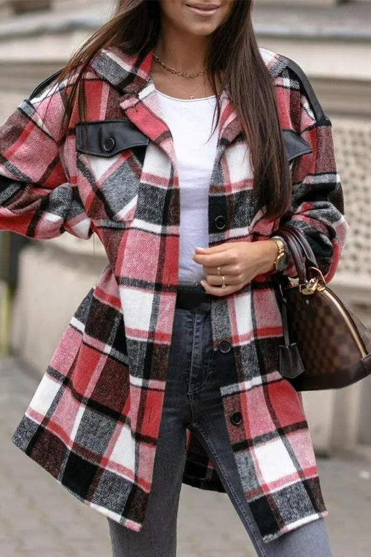 PLAID PRINT BUTTON FRONT FLAP DETAIL SHACKET - lolaluxeshop