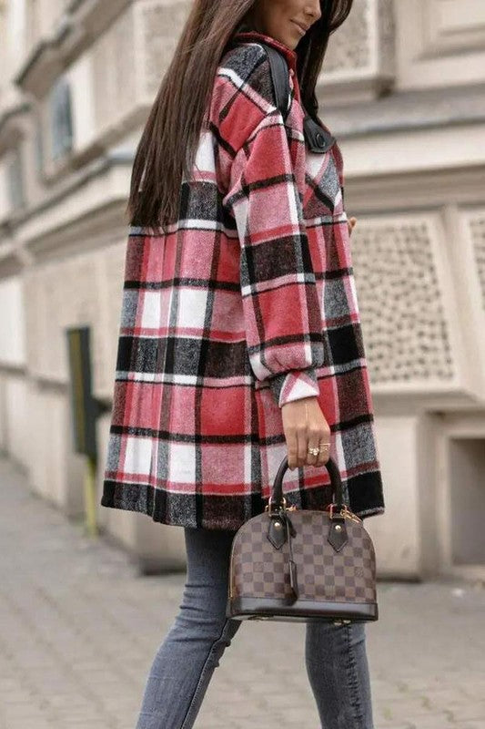 PLAID PRINT BUTTON FRONT FLAP DETAIL SHACKET - lolaluxeshop