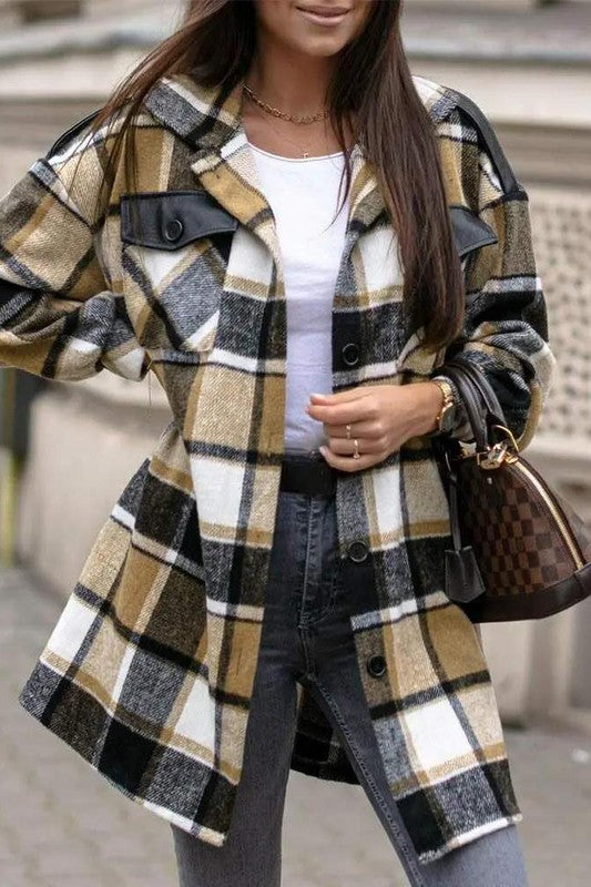 PLAID PRINT BUTTON FRONT FLAP DETAIL SHACKET - lolaluxeshop