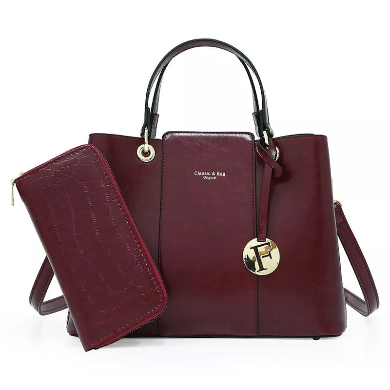 Aaliyah Faux Crocodile Handbag Set (2-Pieces) - Maroon - lolaluxeshop