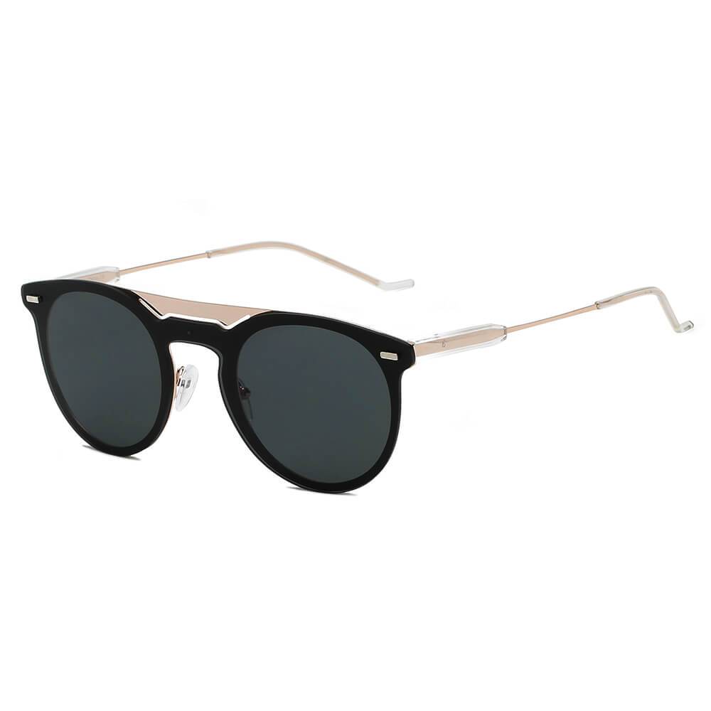 INDIO | Retro Mirrored Brow-Bar Design Circle Round Fashion Sunglasses - lolaluxeshop