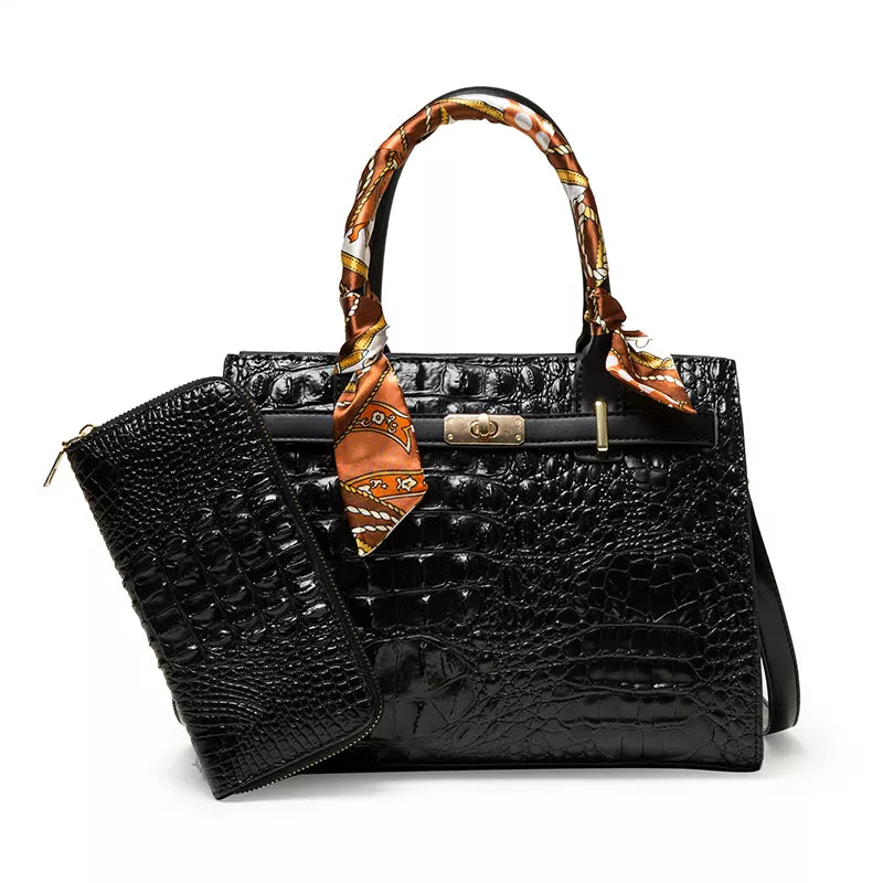 Marilyn Women Handle Bag (2 Piece Set) - Black - lolaluxeshop