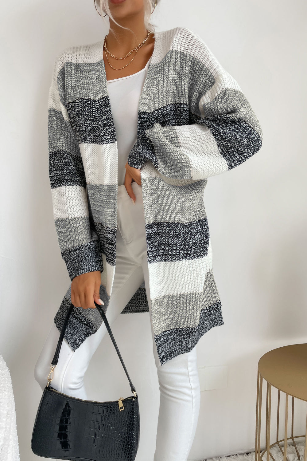 Striped Long Sleeve Duster Cardigan - LOLA LUXE