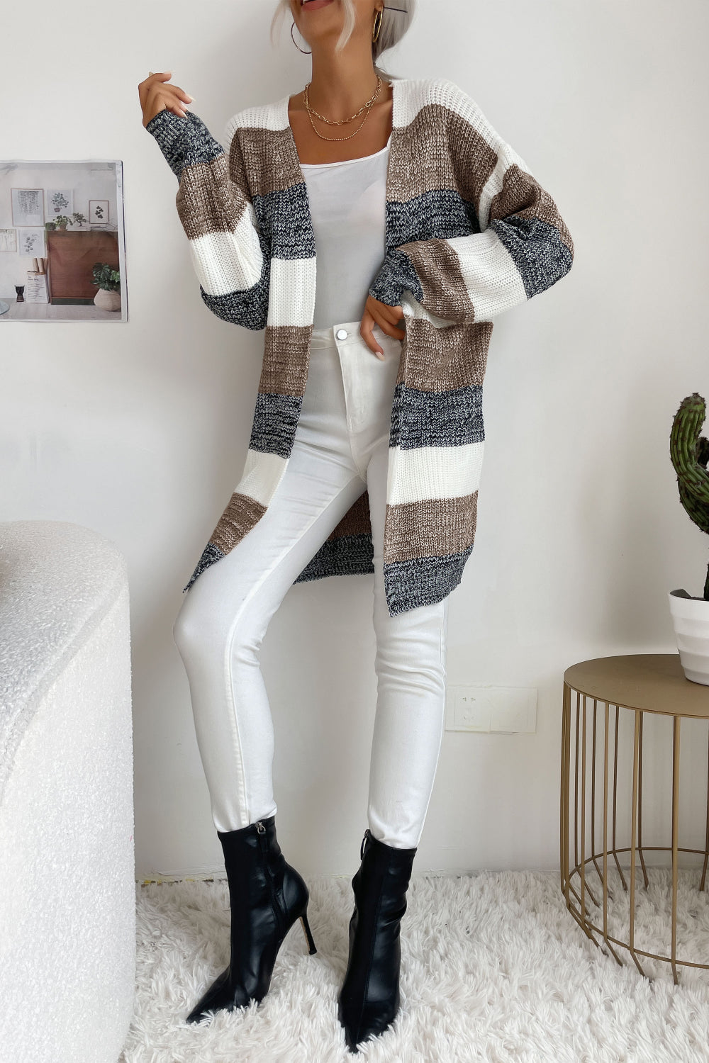 Striped Long Sleeve Duster Cardigan - LOLA LUXE