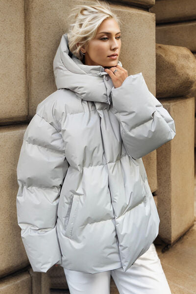 Pocketed Zip Up Hooded Puffer Jacket - lolaluxeshop