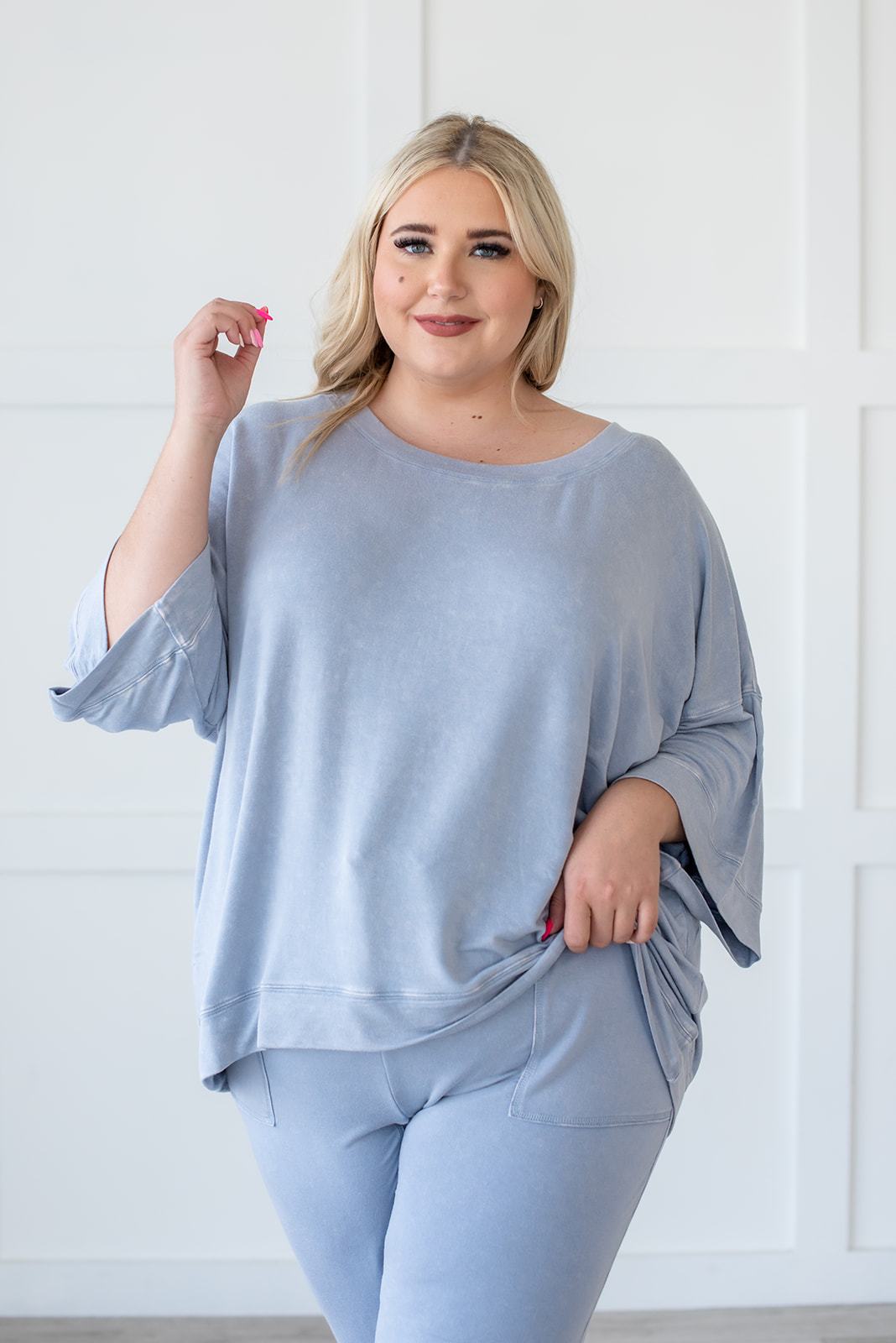 Lazy Weekend French Terry Top- Blue - LOLA LUXE