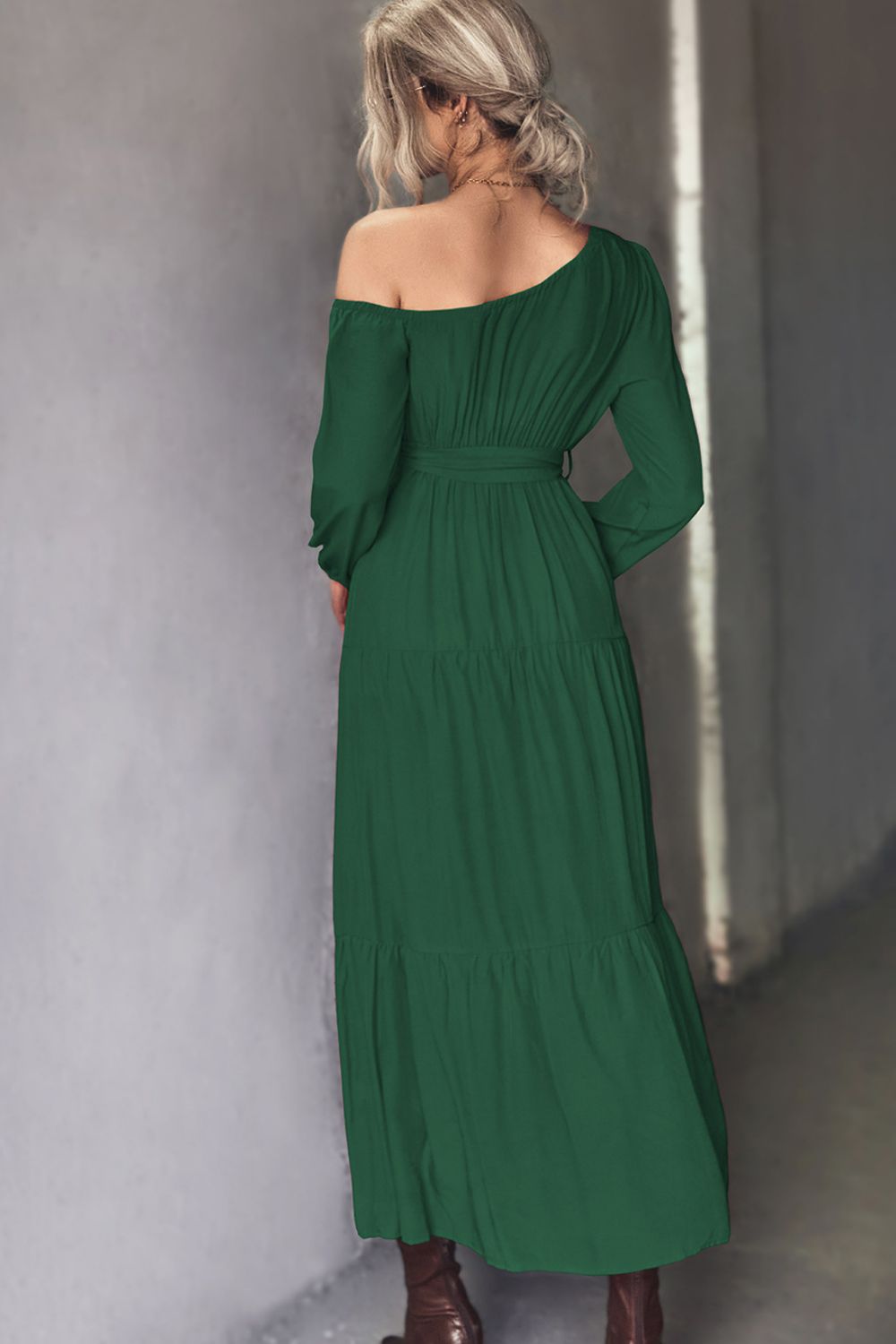 Belted One-Shoulder Tiered Maxi Dress - LOLA LUXE