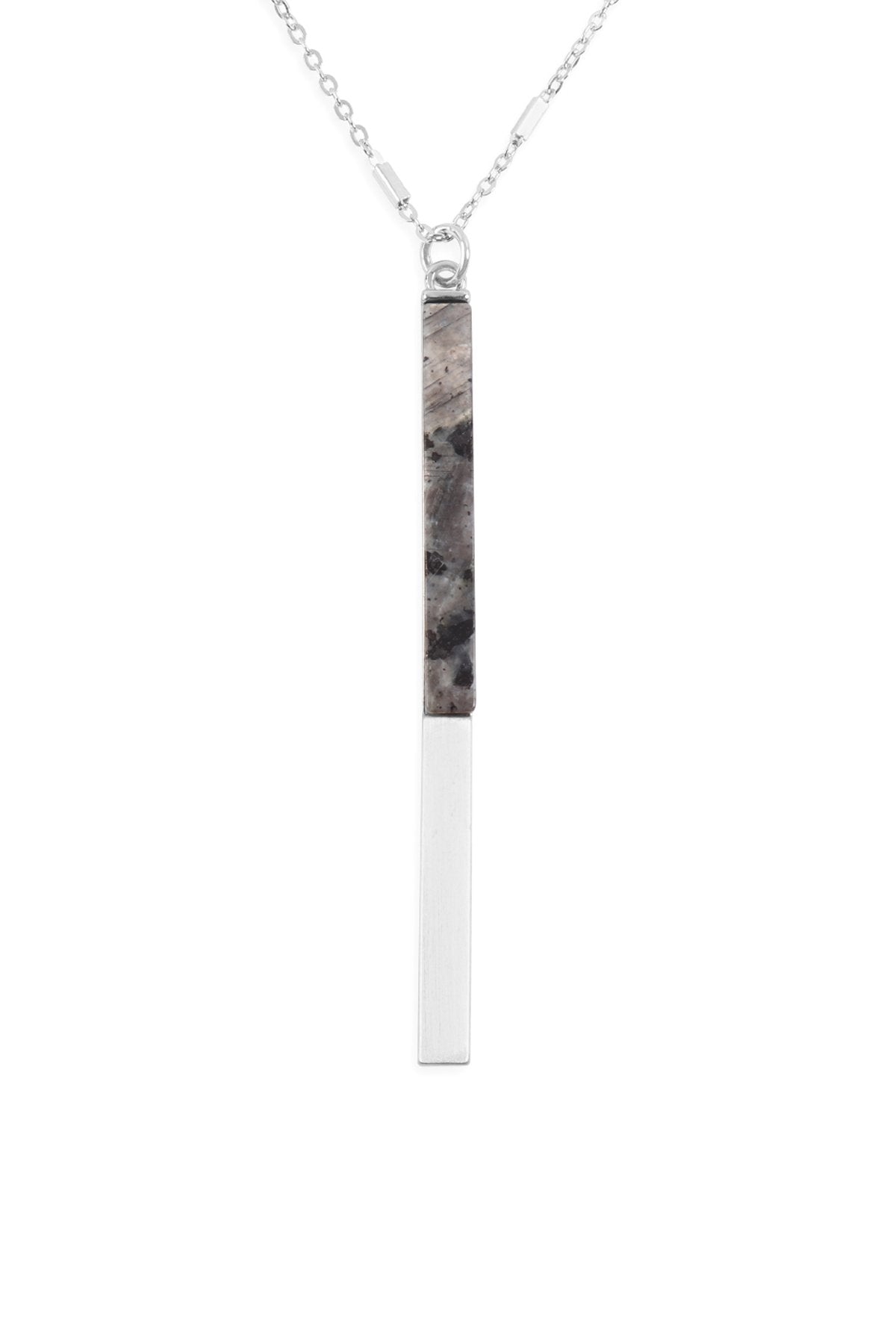 Myn1354 - Natural Stone With Metal Bar Necklace - LOLA LUXE