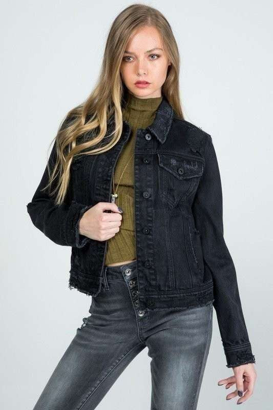 REGULAR DENIM JACKET WITH DESTROY - LOLA LUXE