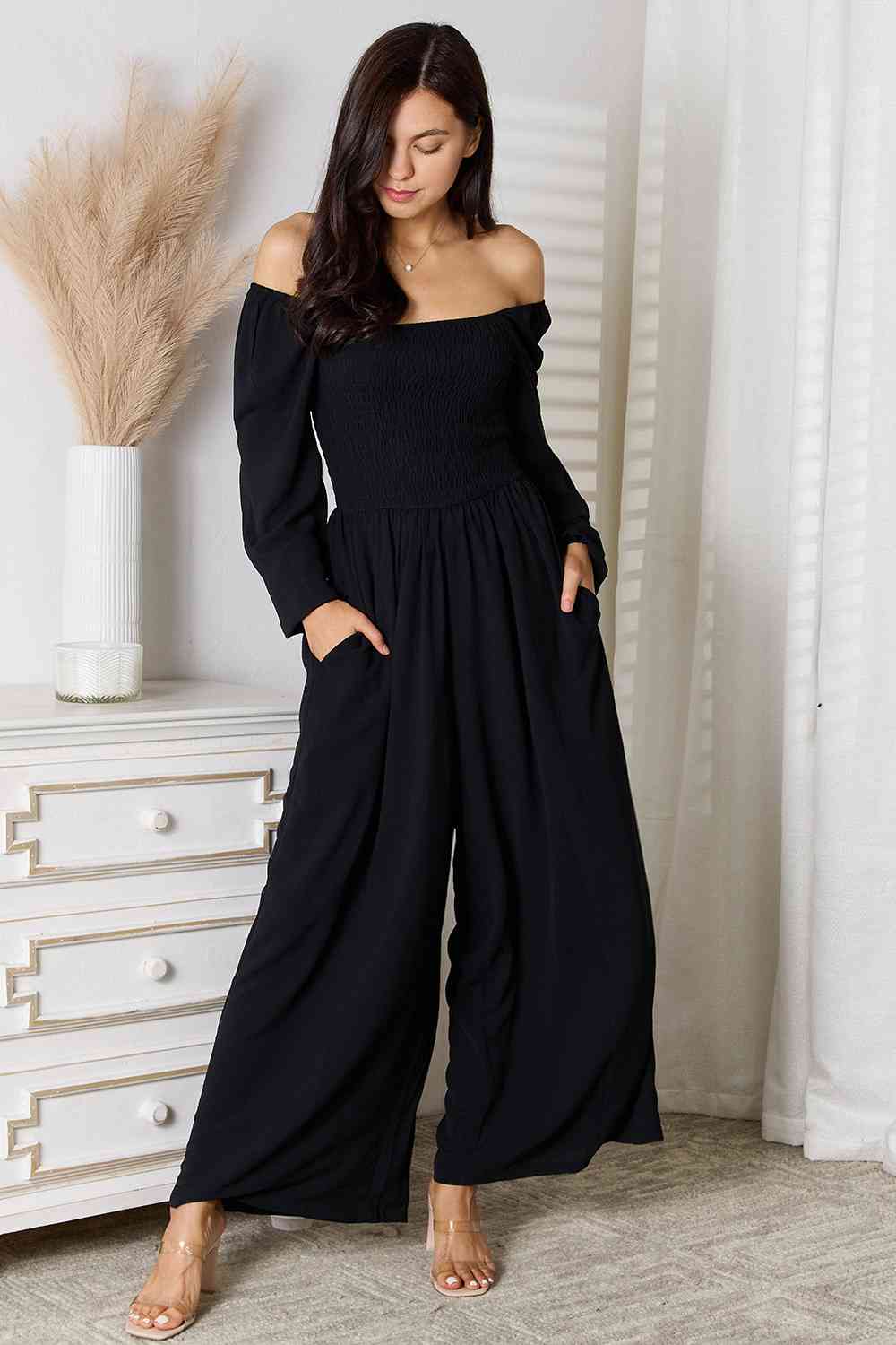 Double Take Square Neck Jumpsuit with Pockets - lolaluxeshop