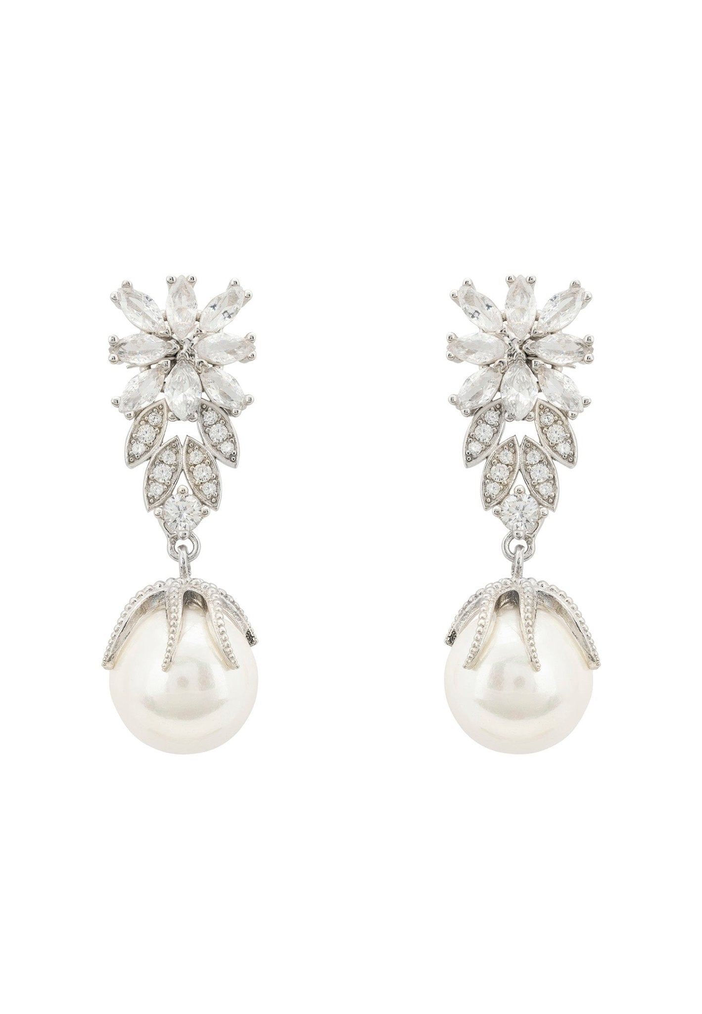 Primrose Baroque Pearl Earrings Silver White - lolaluxeshop