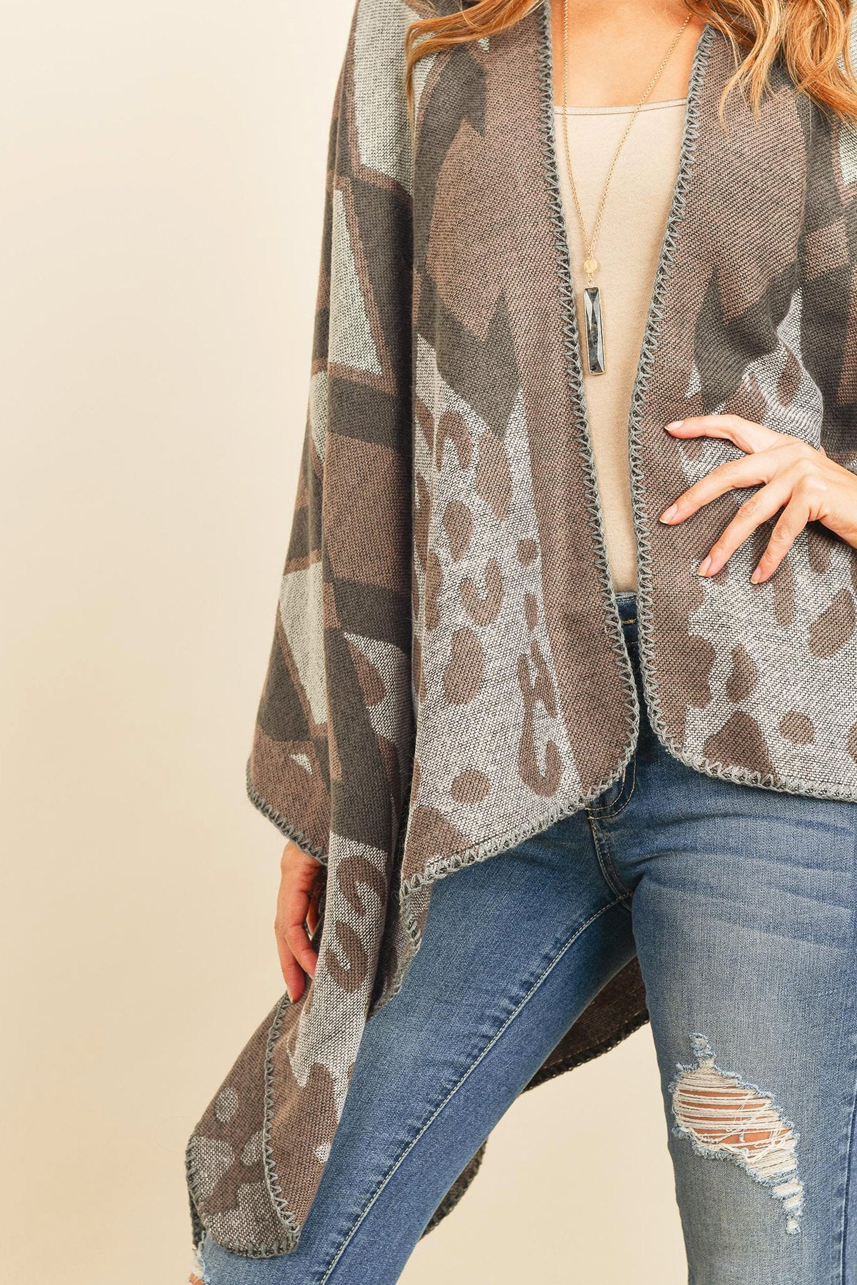 Hdf3142-Chevron Leopard Open Front Kimono - LOLA LUXE