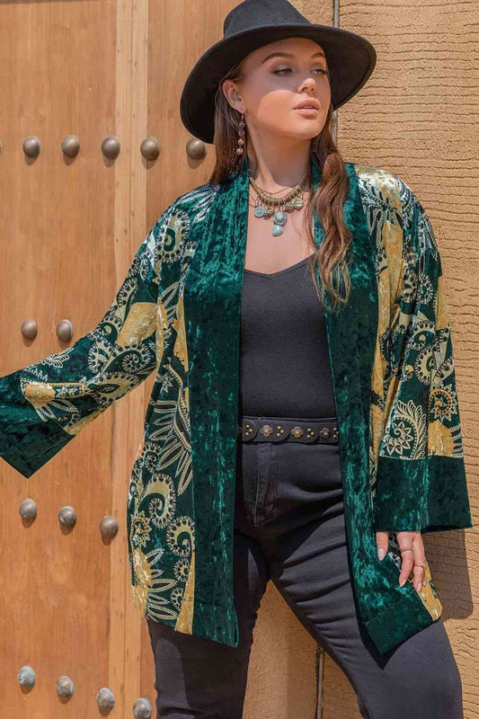 Plus Size Open Front Bohemian Style Long Sleeve Cardigan - lolaluxeshop