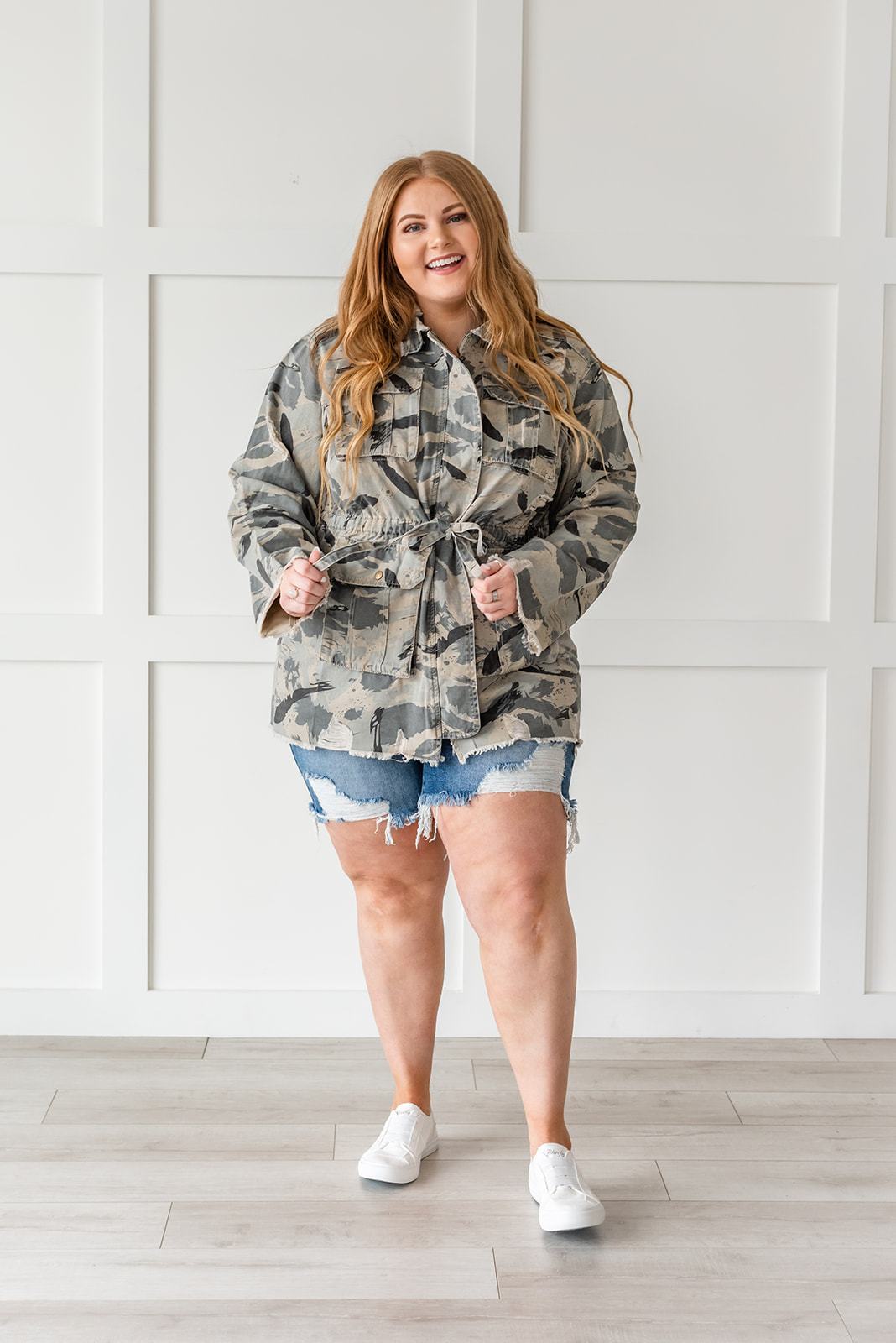 Sweet Camo Twill Jacket- Plus - LOLA LUXE