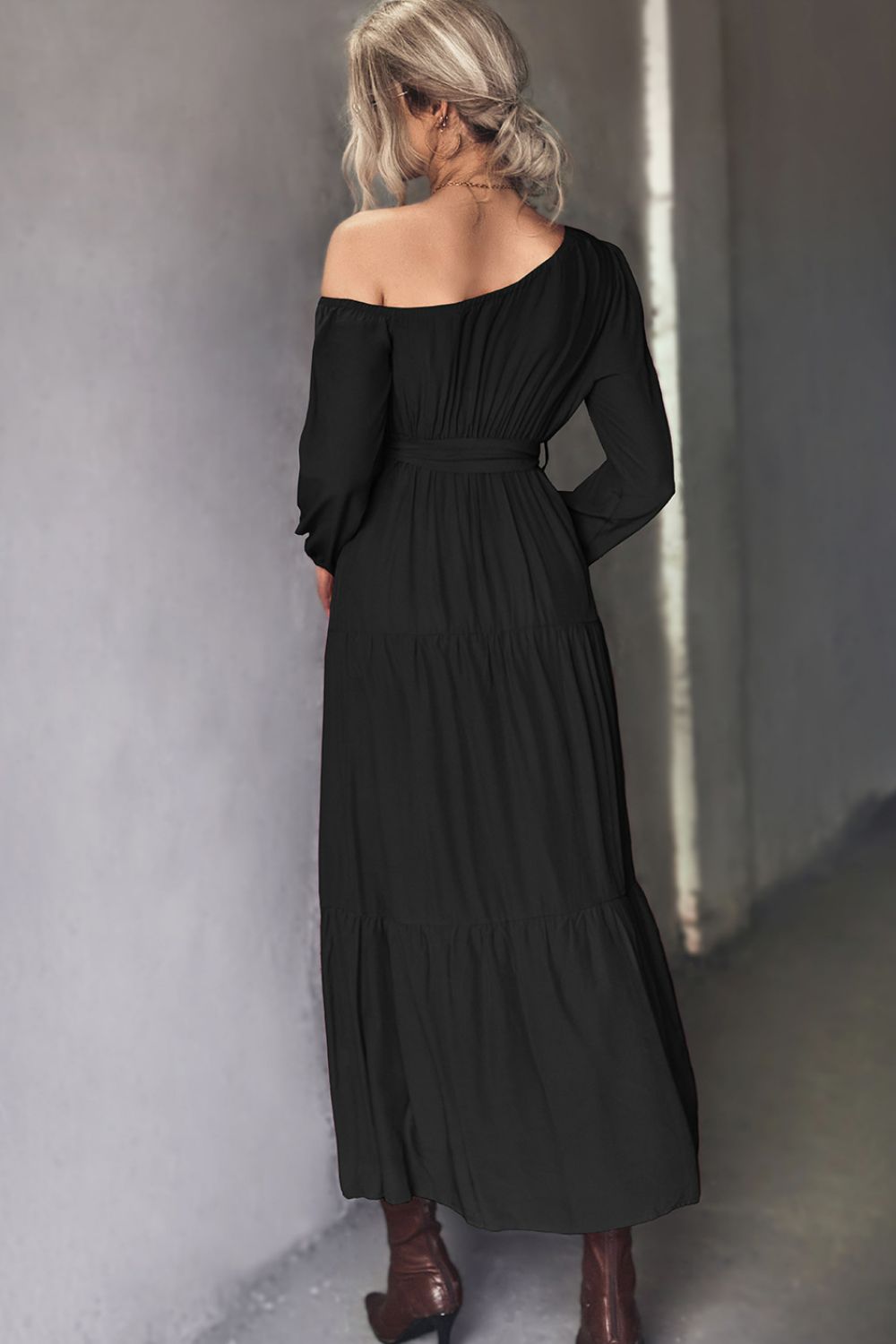 Belted One-Shoulder Tiered Maxi Dress - LOLA LUXE