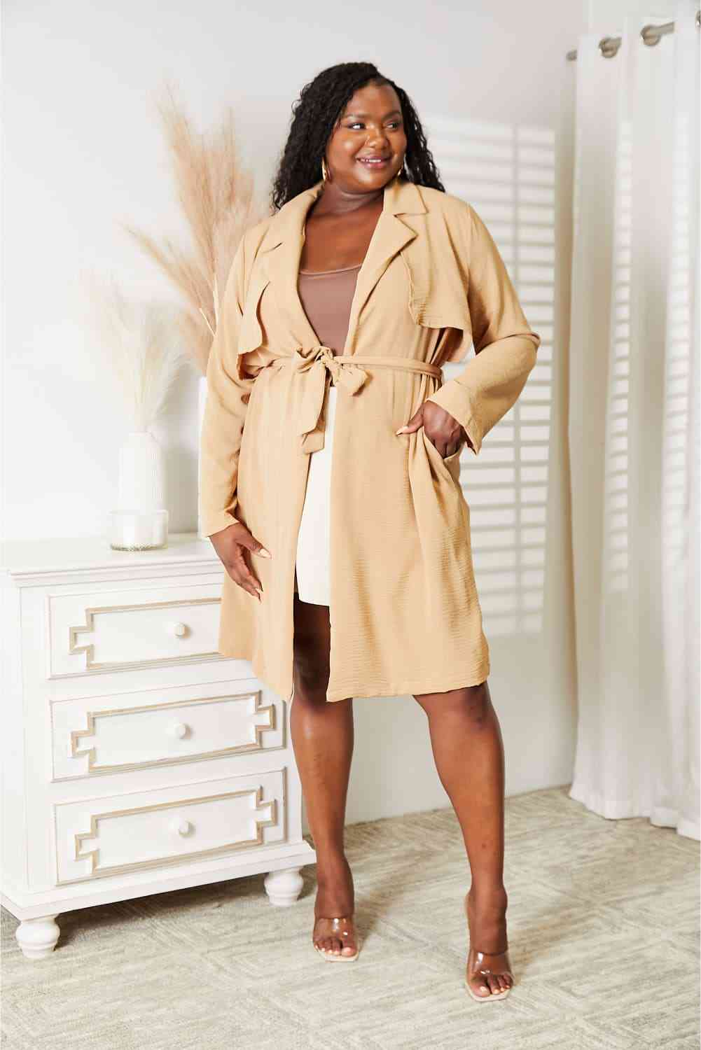 Culture Code Full Size Tied Trench Coat with Pockets - lolaluxeshop