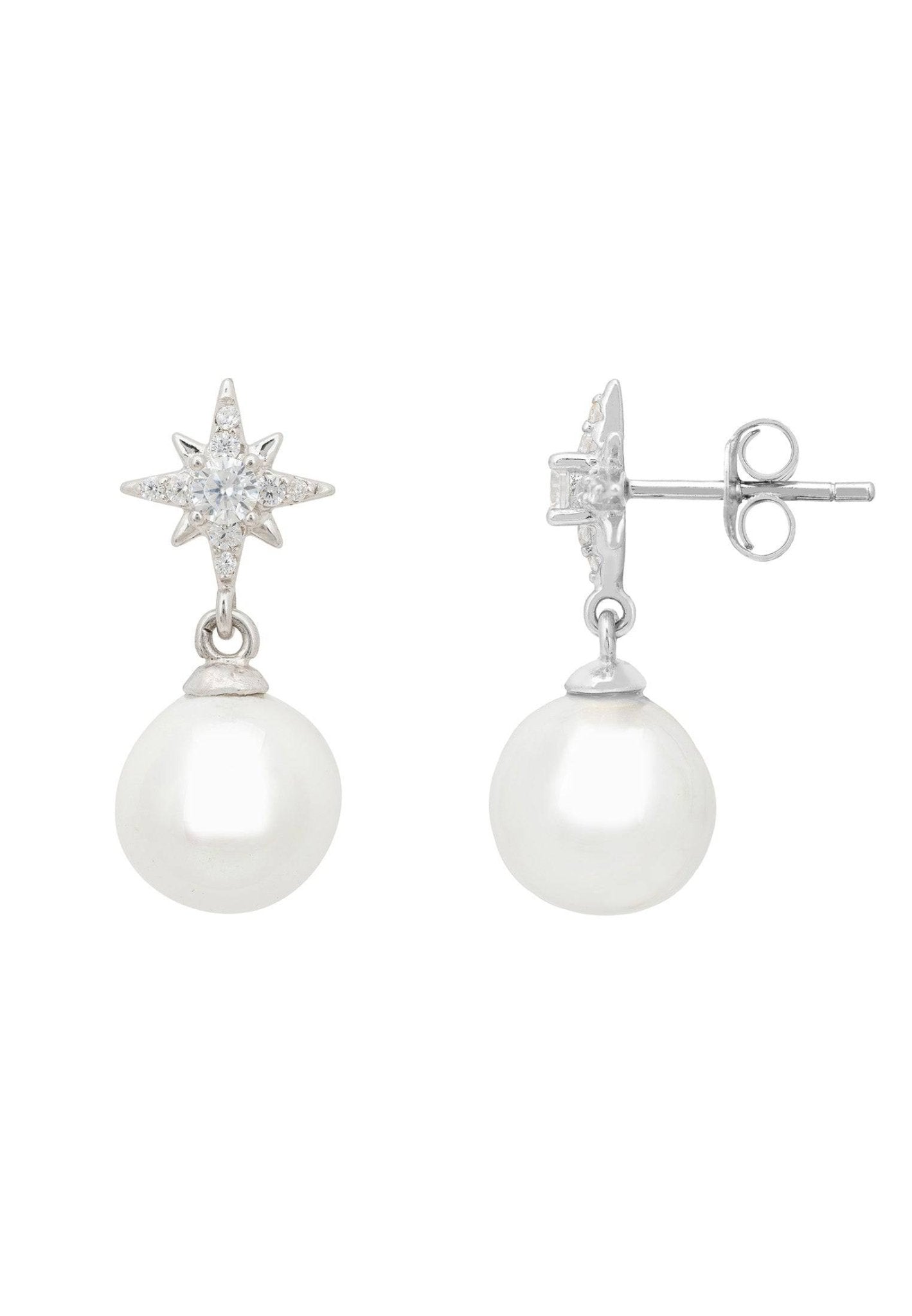 Polaris North Star Pearl Earrings Silver - lolaluxeshop