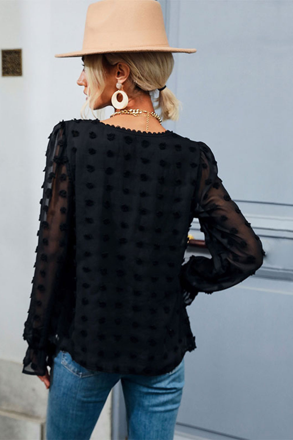 Swiss Dot Peplum Blouse - LOLA LUXE