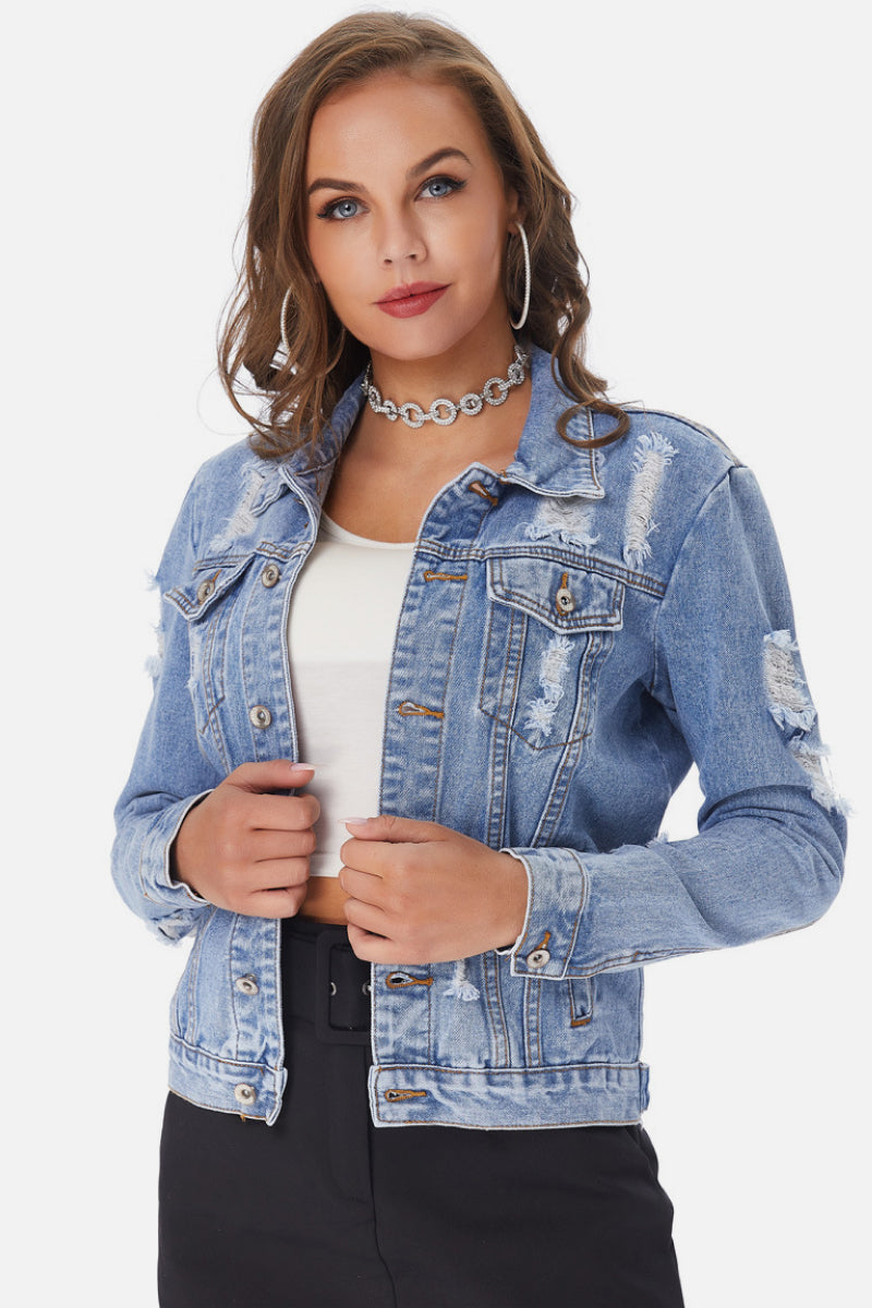 Distressed Classic Fit Denim Jacket - LOLA LUXE