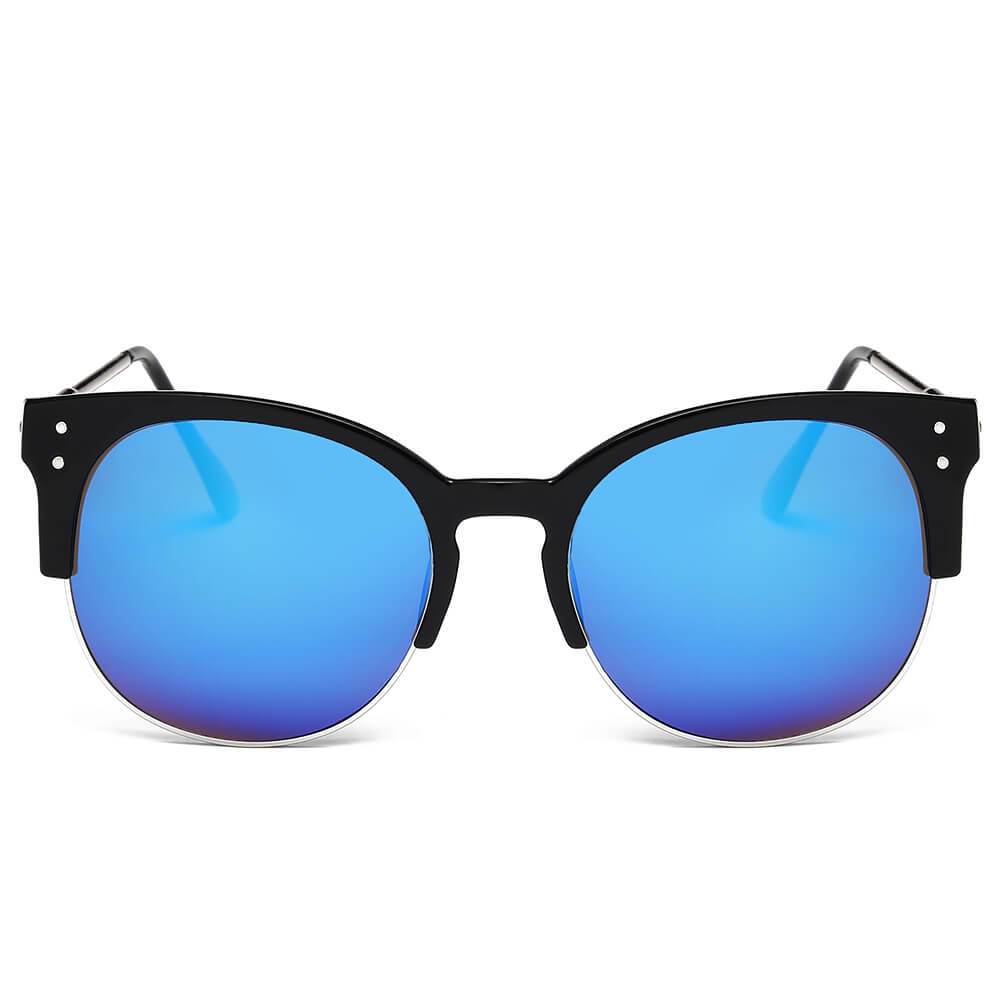 ABANDA |  Round Mirrored Flat Lens Half Frame Sunglasses Circle - lolaluxeshop