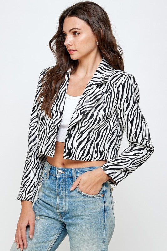 ZEBRA PRINT CROP BLAZER - LOLA LUXE