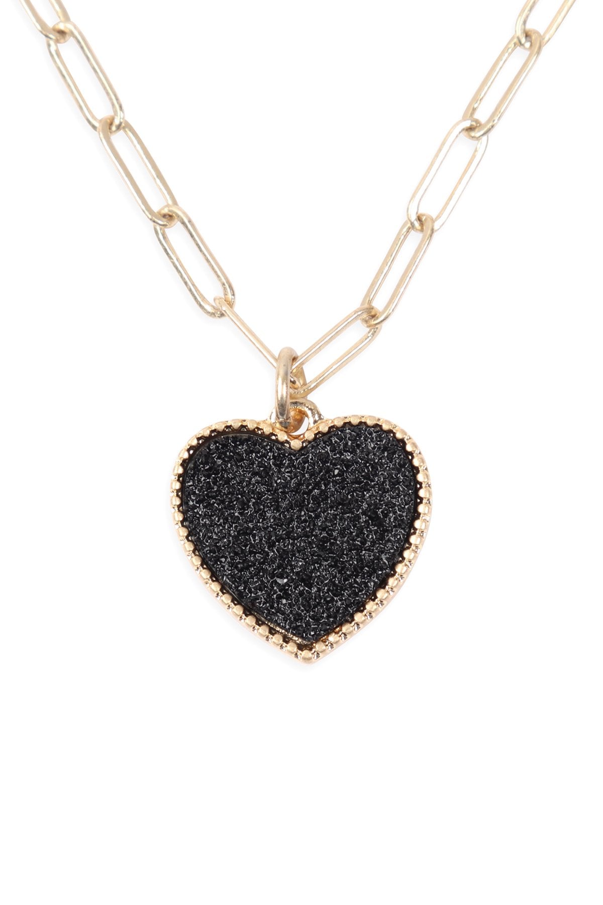 Jnb009 - Two Layered Druzy Heart Necklace - LOLA LUXE