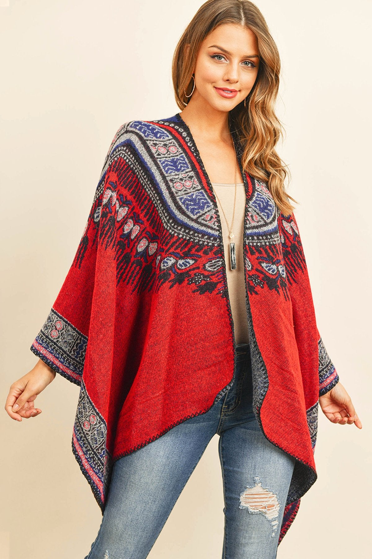 Hdf3143 - Native Pattern Open Front Kimono - LOLA LUXE