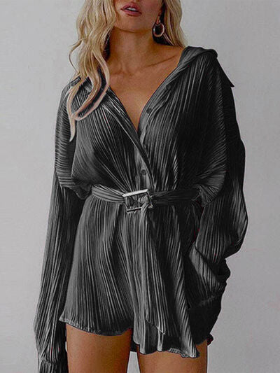 Button Up Dropped Shoulder Shirt Dress - lolaluxeshop