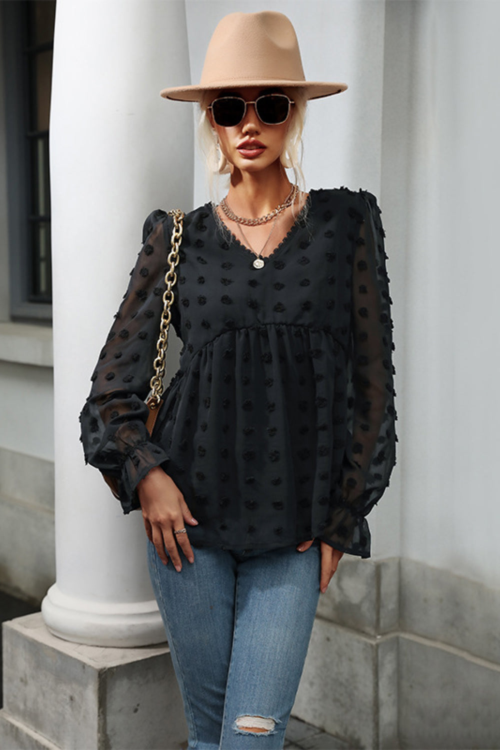 Swiss Dot Peplum Blouse - LOLA LUXE