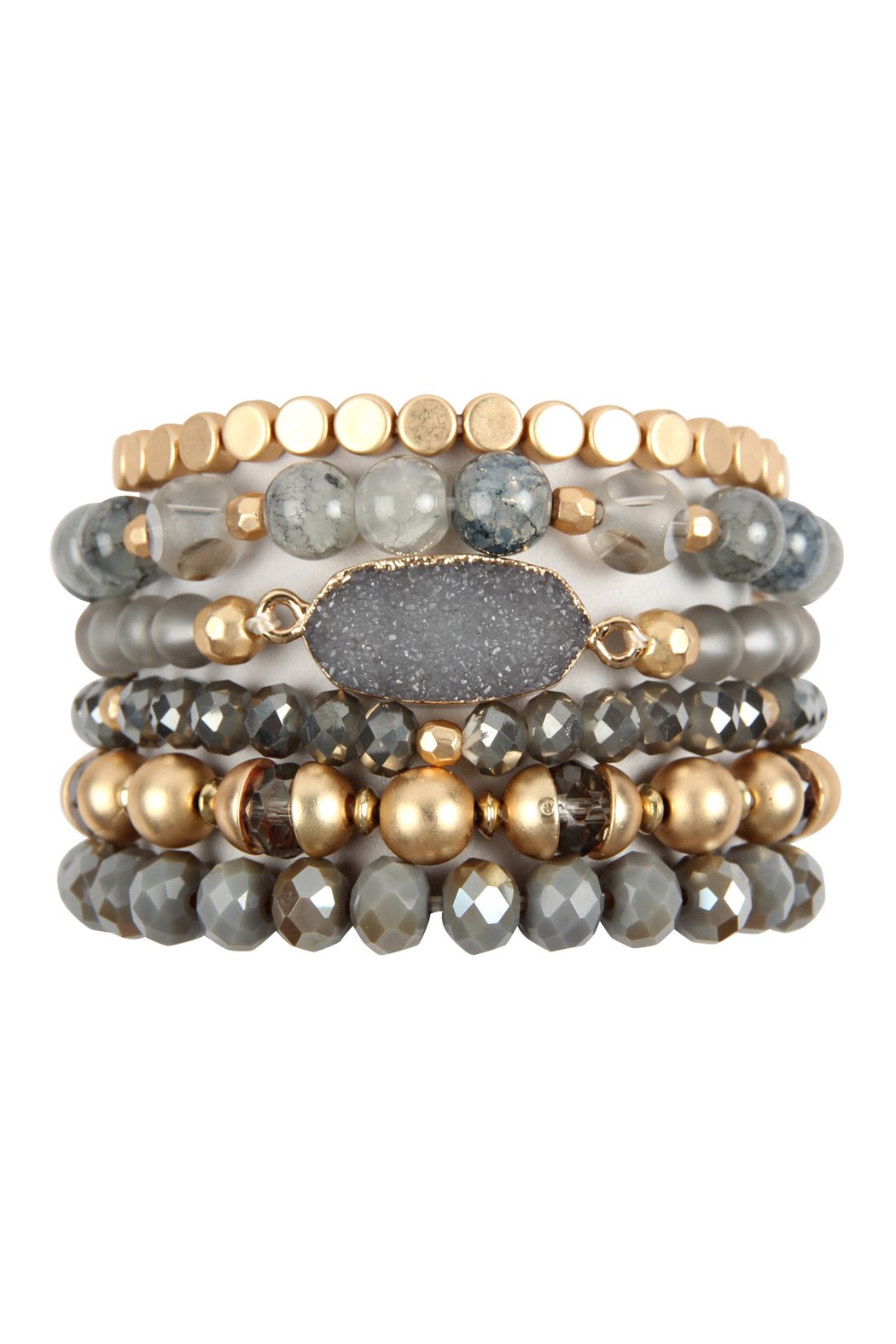 Hdb2739 - Multi Line Druzy Stone Charm Bracelet - LOLA LUXE