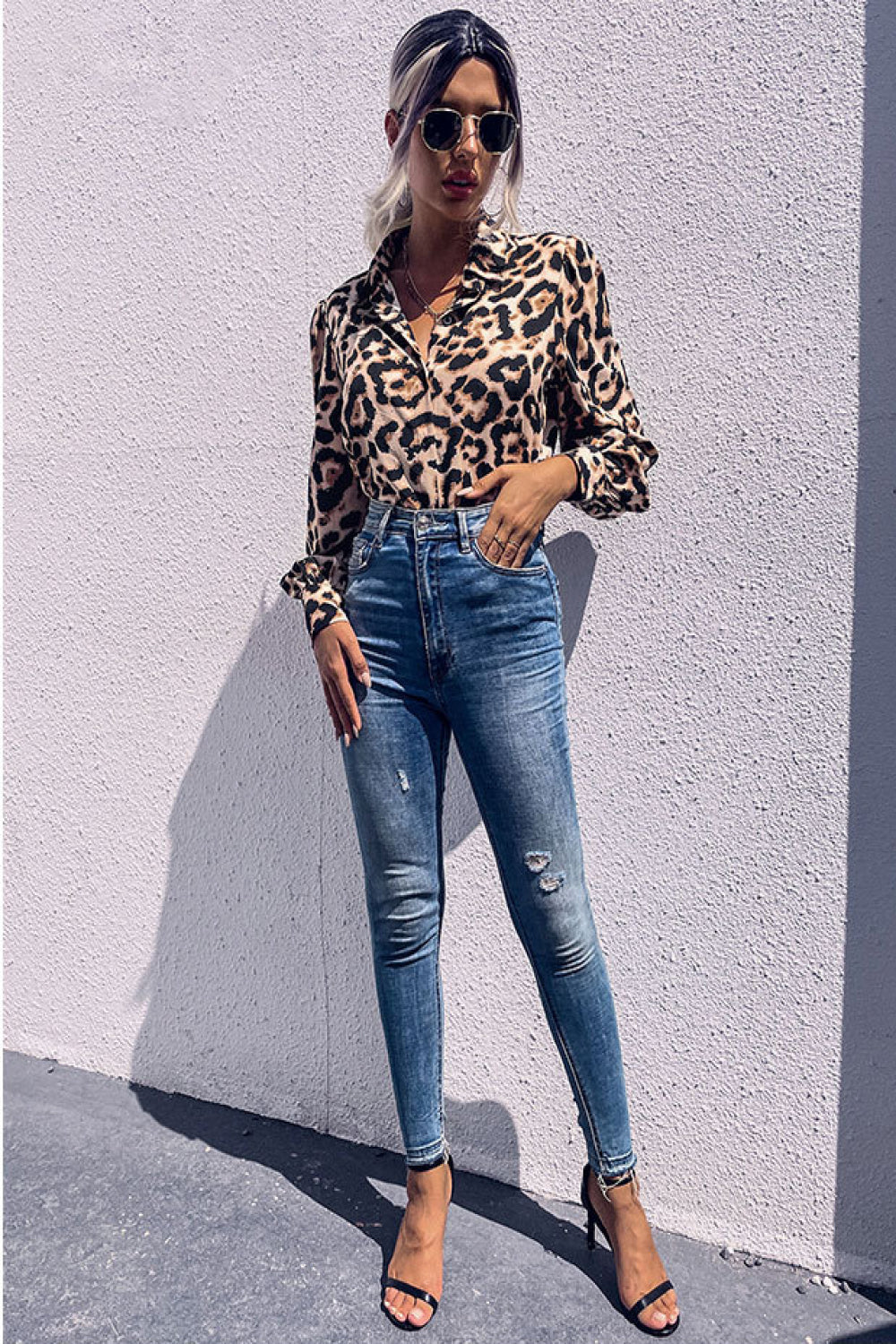 Leopard Printed Button Down Blouse - LOLA LUXE