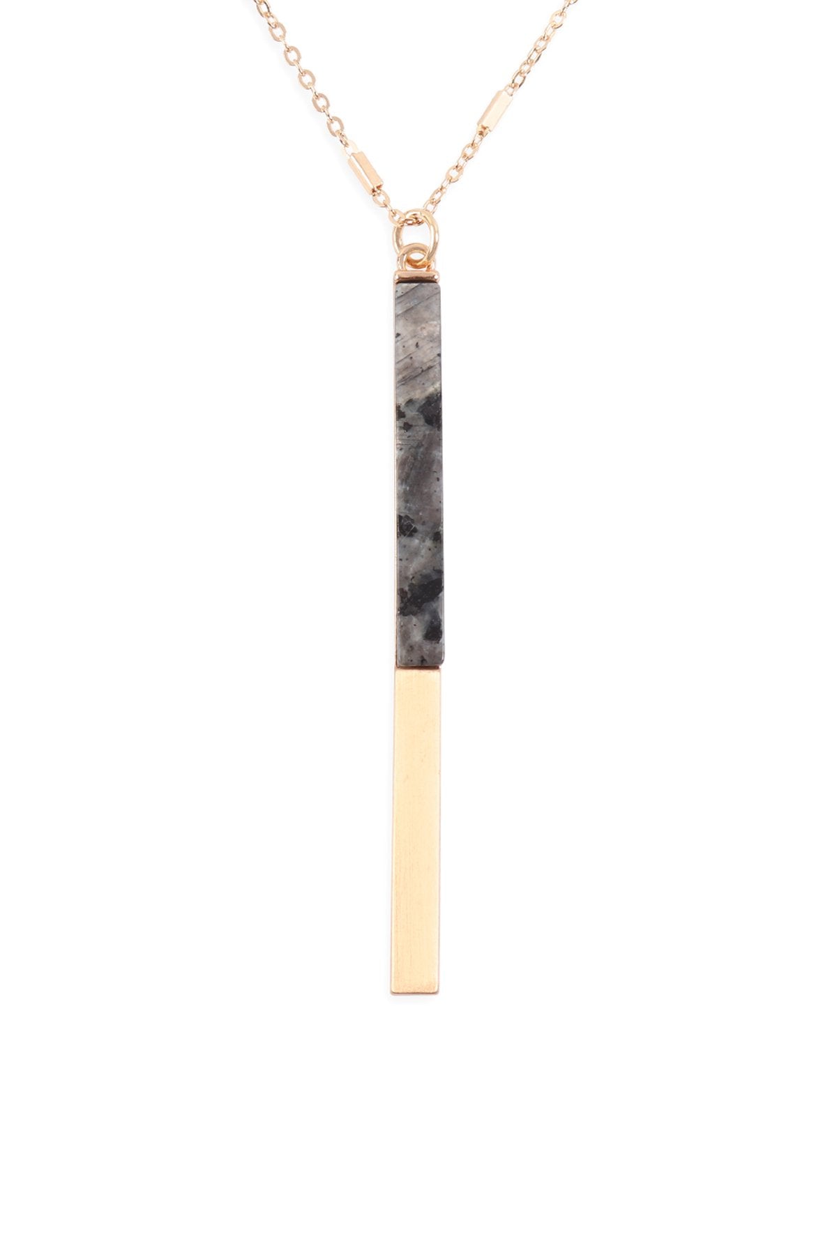 Myn1354 - Natural Stone With Metal Bar Necklace - LOLA LUXE