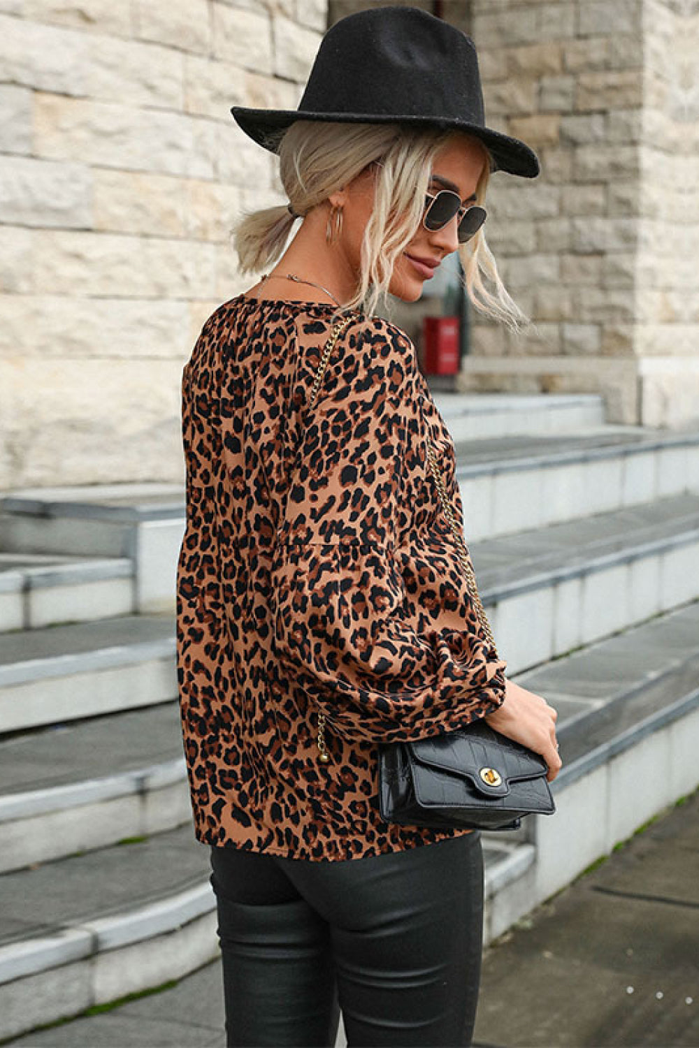 Leopard Lantern Sleeve Blouse - LOLA LUXE